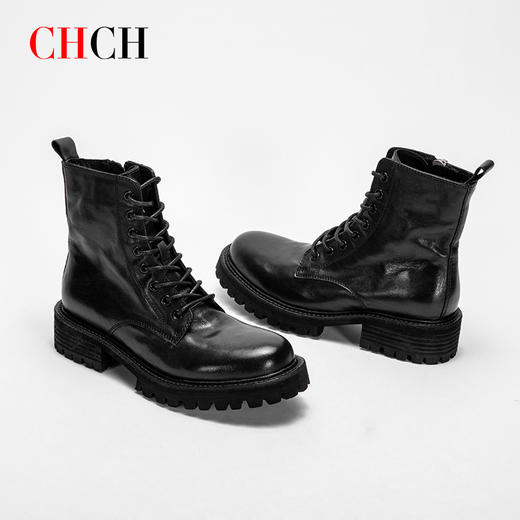 CHCH平衡鞋短靴2024秋冬新品拉链粗跟时尚女靴短靴马丁靴CN2B6271 商品图2