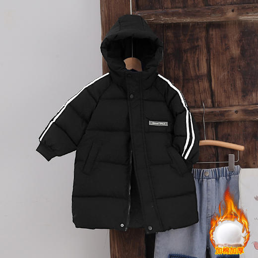 【厚实保暖，时尚长款棉服】中长款连帽儿童棉服 秋冬季男女童 加厚面包服 中大童棉袄保暖外套-QQ 商品图6