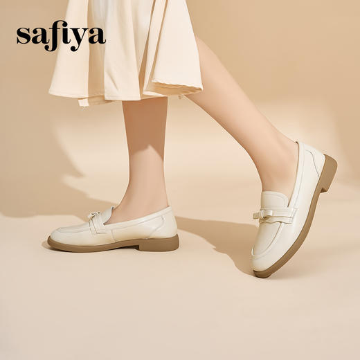 预售12天|Safiya/索菲娅2024英伦风真皮一脚蹬蝴蝶结软底休闲复古单鞋 SF43112146 商品图5