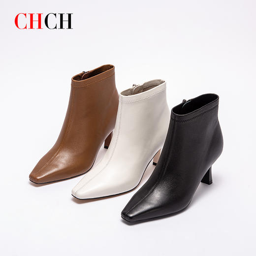 CHCH平衡鞋2024秋冬新品舒适羊皮拉链粗跟时尚女靴短靴CO2B6011 商品图3