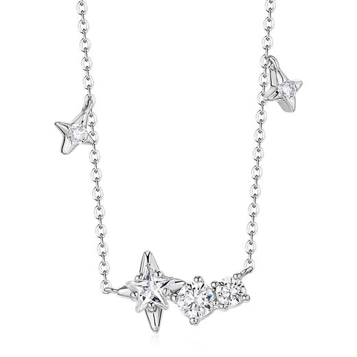 卡蒂罗/KADER 双链/单链可选 星芒物语项链 闪耀四芒星璀璨吸睛满钻设计锁骨链 闪耀银河梦幻星点配饰 925银 商品图4