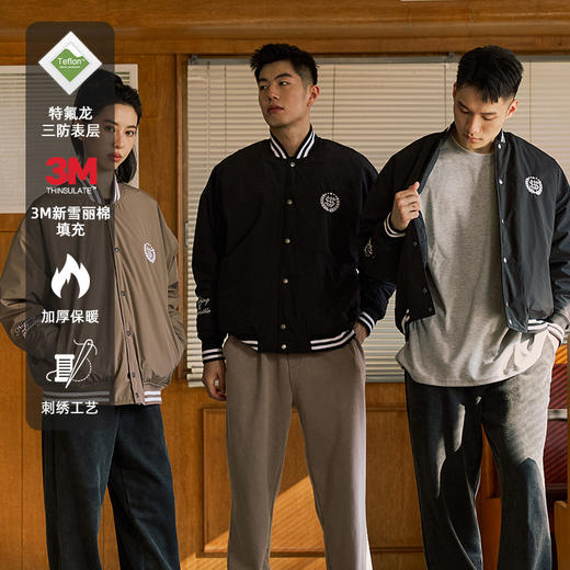 LUSHISI山竺主题棒球服特氟龙三防表层3M新雪丽棉保暖厚情侣外套 商品图3