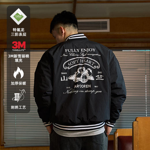 LUSHISI山竺主题棒球服特氟龙三防表层3M新雪丽棉保暖厚情侣外套 商品图0