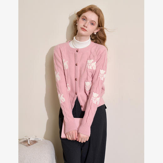 慵懒风气质甜美小狗麻花针织衫女早春圆领宽松针织外套V4343576 商品图4