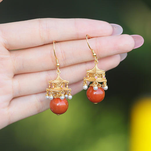 S925银镀金南红耳环 MY 商品图2