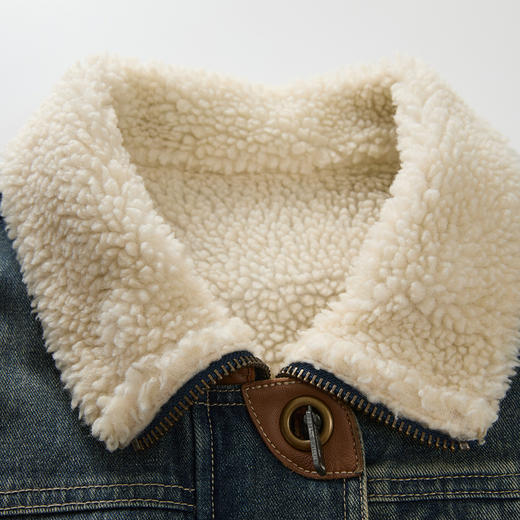 谜底加厚牛仔外套女2024冬款复古机车风毛毛拼接夹克244MW1682 商品图3