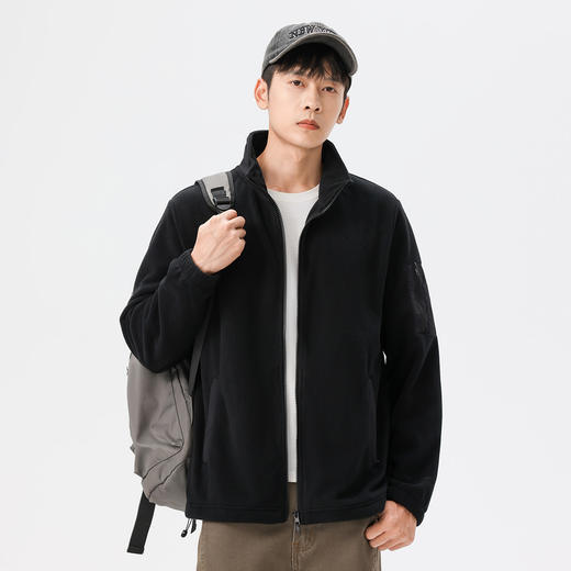 罗蒙秋冬时尚纯色男士摇粒绒外套保暖舒适外套男休闲基础百搭潮流男外套 商品图5