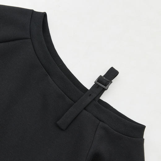 西遇黑色斜肩卫衣女新款袖口收束罗纹设计宽松长袖上衣14342967 商品图5