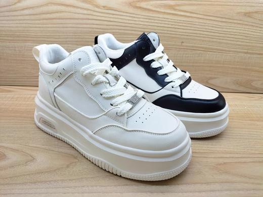 2023秋冬新款豪行23463969真皮系带平底时尚高帮运动休闲女棉板鞋 商品图2