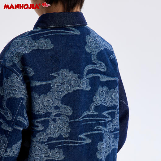 漫画家【祥云牛仔】儿童外套新年新中式卷云如意提花牛仔棉服外套 商品图1