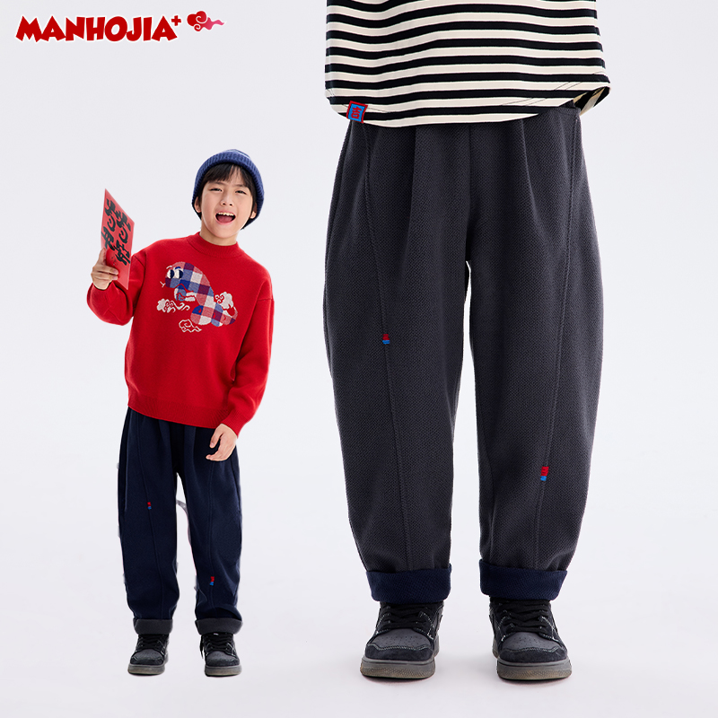 【“桃”个好彩头】漫画家24冬新中式祝福手缝绳结暖绒锥形裤