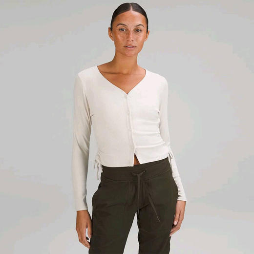 【顺丰包邮】21442 洛诗琳轻奢极简设计感侧腰抽褶女士罗纹开衫193 商品图2