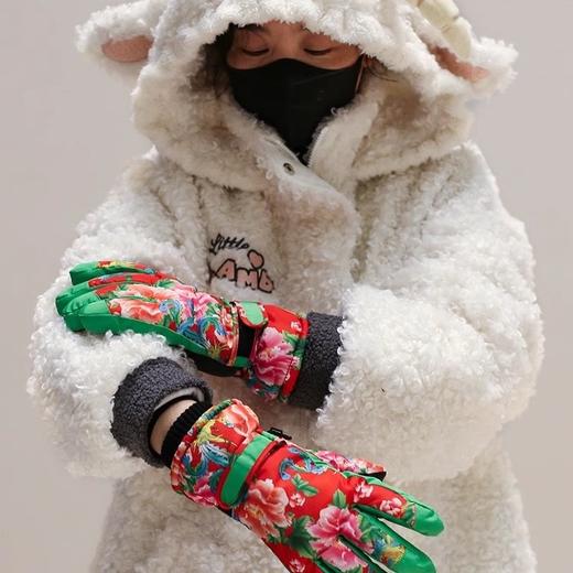 洋气新潮吸睛东北大花滑雪手套触屏加绒防泼水冬天防寒 商品图0