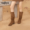 预售12天|Safiya/索菲娅2024秋冬绒面弹力遮肉显瘦尖头粗跟长筒西部靴 SF44117247 商品缩略图1