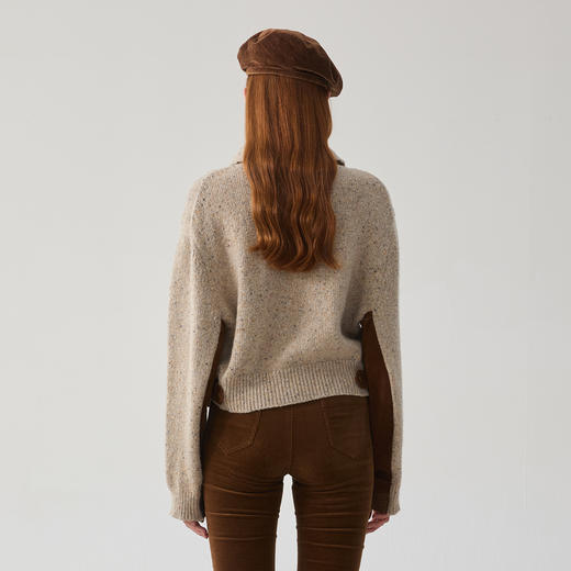 谜底套头针织衫女2024冬季新品百搭拼接式羊毛混纺毛衣244MZ1946 商品图2