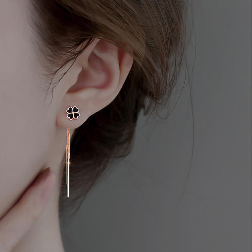 Winy999足银爱心四叶草耳钉流苏耳堵两件套轻奢小众高级感耳坠耳饰送女友生日礼物 商品图8