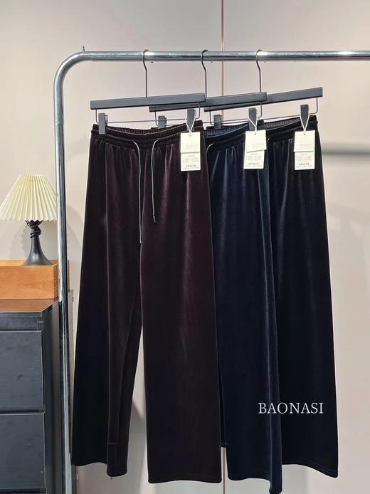 秋冬松紧腰加绒丝绒直筒裤 商品图4