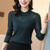 加绒亮丝网纱植绒波点打底衫修身显瘦T恤K-E001M3723 商品缩略图1