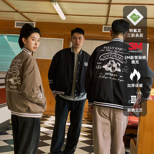 LUSHISI山竺主题棒球服特氟龙三防表层3M新雪丽棉保暖厚情侣外套 商品图4