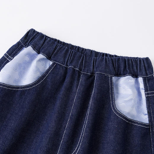 【shé来运转】漫画家24国风新中式卷云如意提花牛仔拜年裤长裤 商品图4