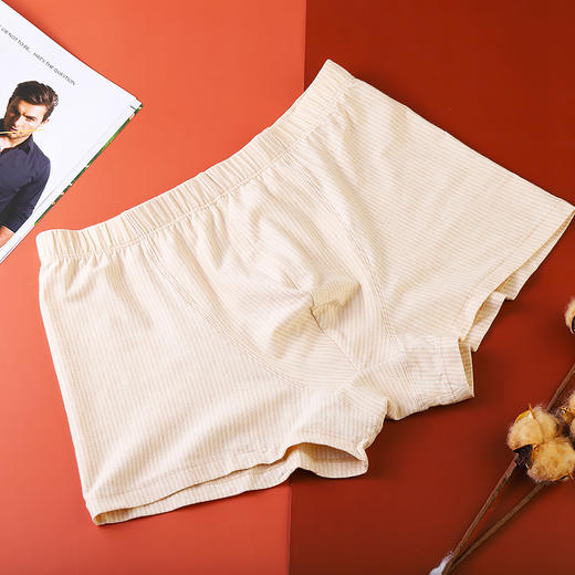 有机彩棉男士内裤 三角裤/平角裤 纯色条纹 简约纯棉 宽松透气 四角短裤 商品图3
