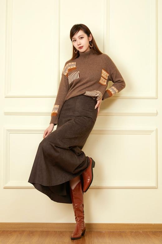 Le Malene 棕咖色羊皮绒半裙 19287 商品图7