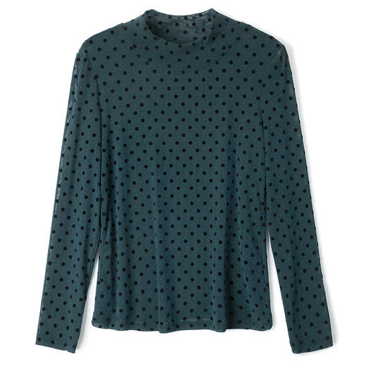 加绒亮丝网纱植绒波点打底衫修身显瘦T恤K-E001M3723 商品图4