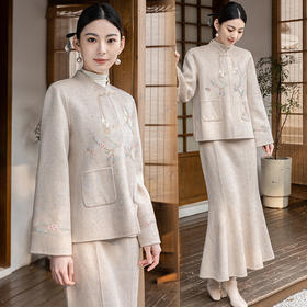 双面羊毛复古新中式套装，外套裙子两件套百搭通勤显高显瘦ZMFS24105