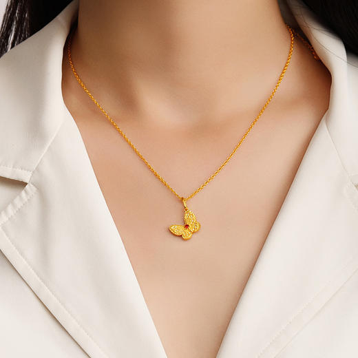 宫匠造办 皇家小小 福蝶项链 黄金镶钻红宝石 商品图2