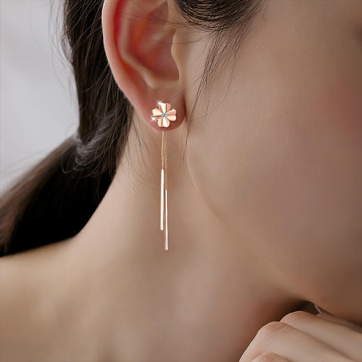 Winy925纯银转角幸福耳钉轻奢小众百搭四叶草流苏耳坠耳饰送女友生日礼物 商品图8