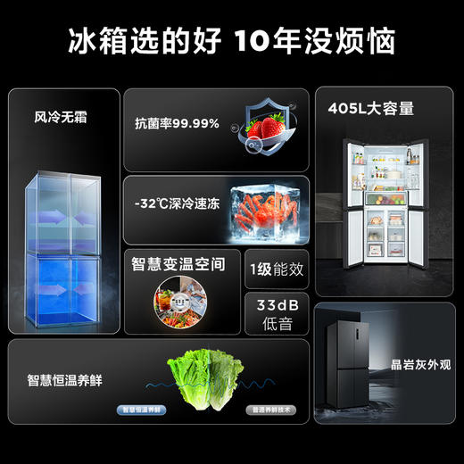 【TCL冰箱】TCL 405升T3双变频养鲜冰箱十字四门超薄 R405T3-U（咨询客服送优惠大礼包） 商品图1