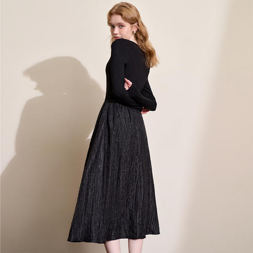 法式细闪银丝拼接针织连衣裙女优雅百搭打底圆领长裙V4343211 商品图4