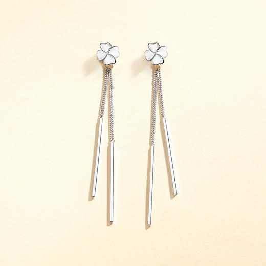 Winy925纯银转角幸福耳钉轻奢小众百搭四叶草流苏耳坠耳饰送女友生日礼物 商品图1