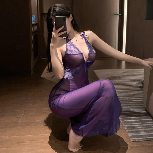 霏慕 蕾丝网纱妖娆透身长裙7843 夫妻性游戏房事性感情趣内衣诱惑睡裙 商品图9