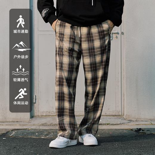 LUSHISI格纹主题抽绳格子慵懒风休闲运动秋季针织棉感宽松长裤男 商品图1