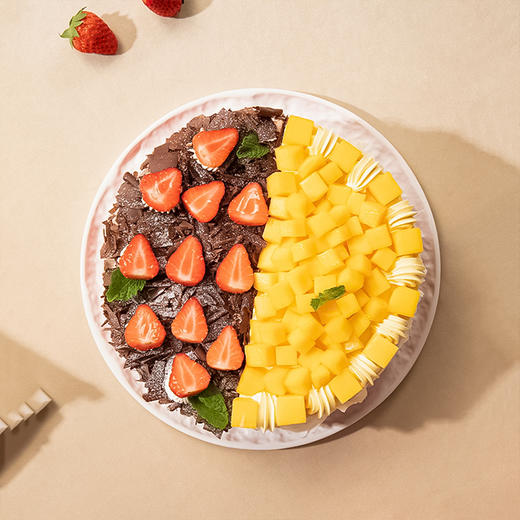 【新品-双拼超满足】莓芒倾心蛋糕 约8寸 水果双拼快乐双倍 黑白恋曲余香回味 商品图1