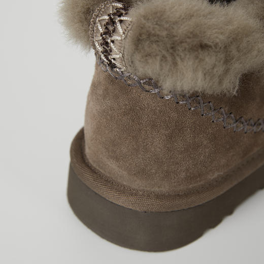 ROMI STUDIO牛反绒拼羊羔毛手工马克线短筒毛边雪地靴RW24WP30906 商品图4