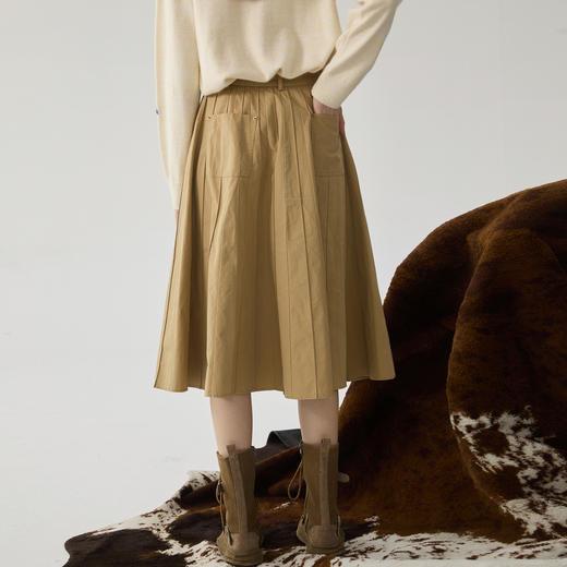 谜底半身裙女2024冬季新品通勤风百搭A字型百褶裙伞裙244MB1666 商品图2