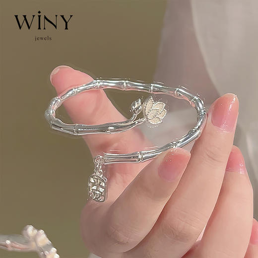 Winy9999足银净心莲手镯新中式小众精致银镯子送女友生日礼物 商品图3
