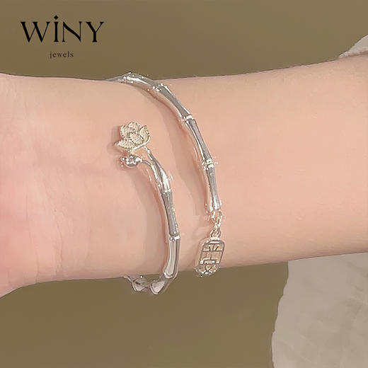 Winy9999足银净心莲手镯新中式小众精致银镯子送女友生日礼物 商品图5