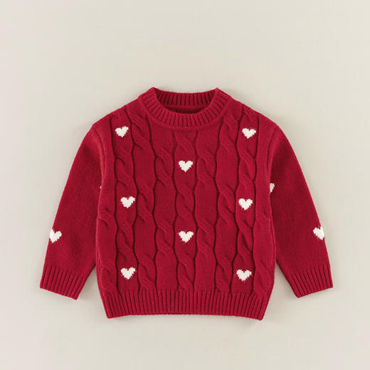 【温暖爱心提花毛衣，喜庆配色，软糯保暖】儿童冬季毛衣女童 红色宝宝韩版 男童毛线衣a类 开衫上衣秋冬套头衫-QQ 商品图5