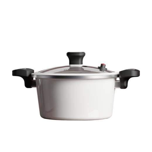 🎁炊大皇白玉珐琅微压锅 24cm/5L   锅身/精铁、锅盖/钢化玻璃+硅橡胶、内外不粘涂层、出气阀/硅橡胶 燃气灶、电磁炉、电陶炉适用 商品图2