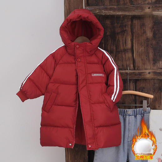 【厚实保暖，时尚长款棉服】中长款连帽儿童棉服 秋冬季男女童 加厚面包服 中大童棉袄保暖外套-QQ 商品图7