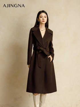 【商场同款】阿菁娜2024冬季新款设计感大翻领落肩款长款大衣A30D211023