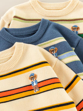 【超爱的小熊毛衣，亮眼配色，舒适保暖】儿童毛衣男童 秋冬韩版小熊针织衫 宝宝毛衫 女童婴儿a类上衣-QQ