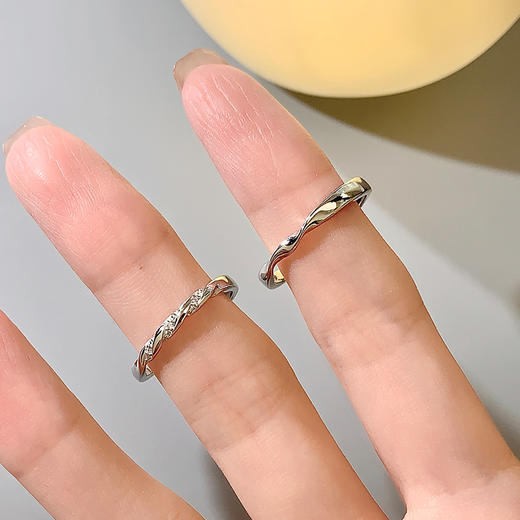 卡蒂罗/KADER 莫比乌斯星海对戒 简约浪漫爱意交织开口可调节情侣素圈一对 恋爱频率爱无止境配饰 925银 商品图5