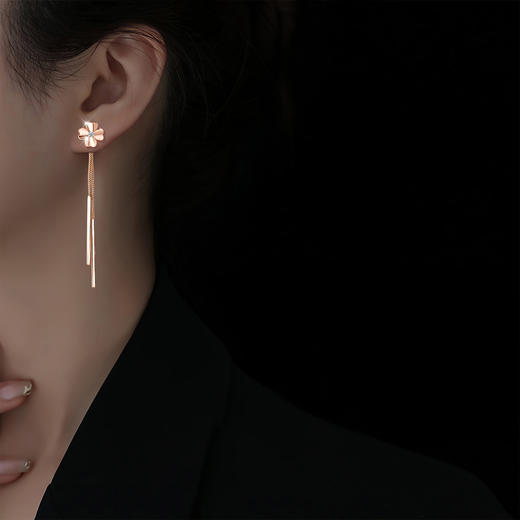 Winy925纯银转角幸福耳钉轻奢小众百搭四叶草流苏耳坠耳饰送女友生日礼物 商品图12