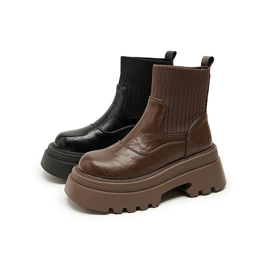 西遇瘦瘦靴短靴女小个子增高新款冬季加绒弹力靴圆头厚底袜靴D0047817 商品图4