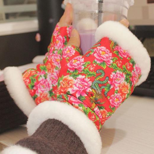 东北大花加绒女士手套国潮网红文艺复古加厚手套 商品图4