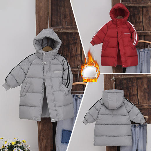 【厚实保暖，时尚长款棉服】中长款连帽儿童棉服 秋冬季男女童 加厚面包服 中大童棉袄保暖外套-QQ 商品图3